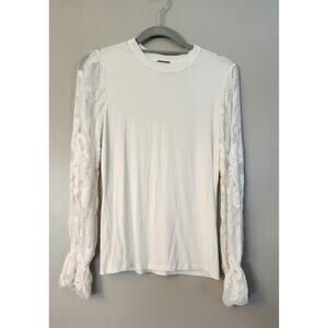 Elie Tahari Hamani Lace-Sleeve Sweater lace sleeves cotton‎ silk womens sz small